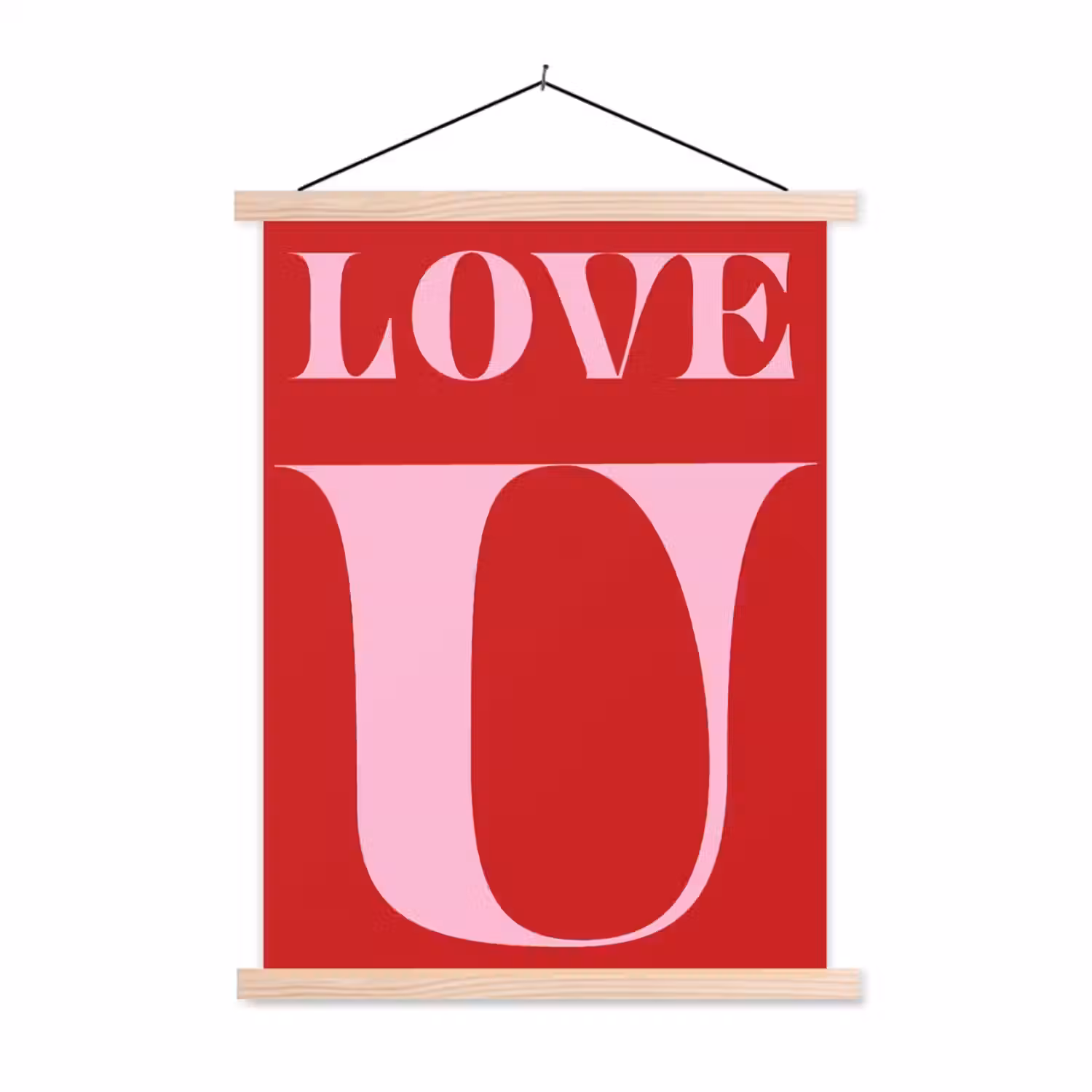 Rood - Love - Valentijn - Roze textielposter latten blank klein -3d