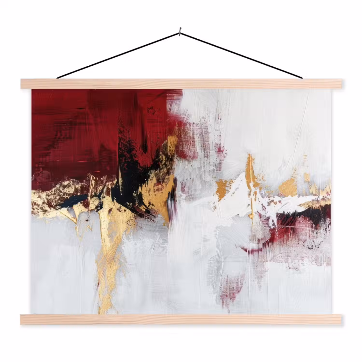 Rood - Marmer - Abstract - Goud - Modern textielposter latten blank klein -3d