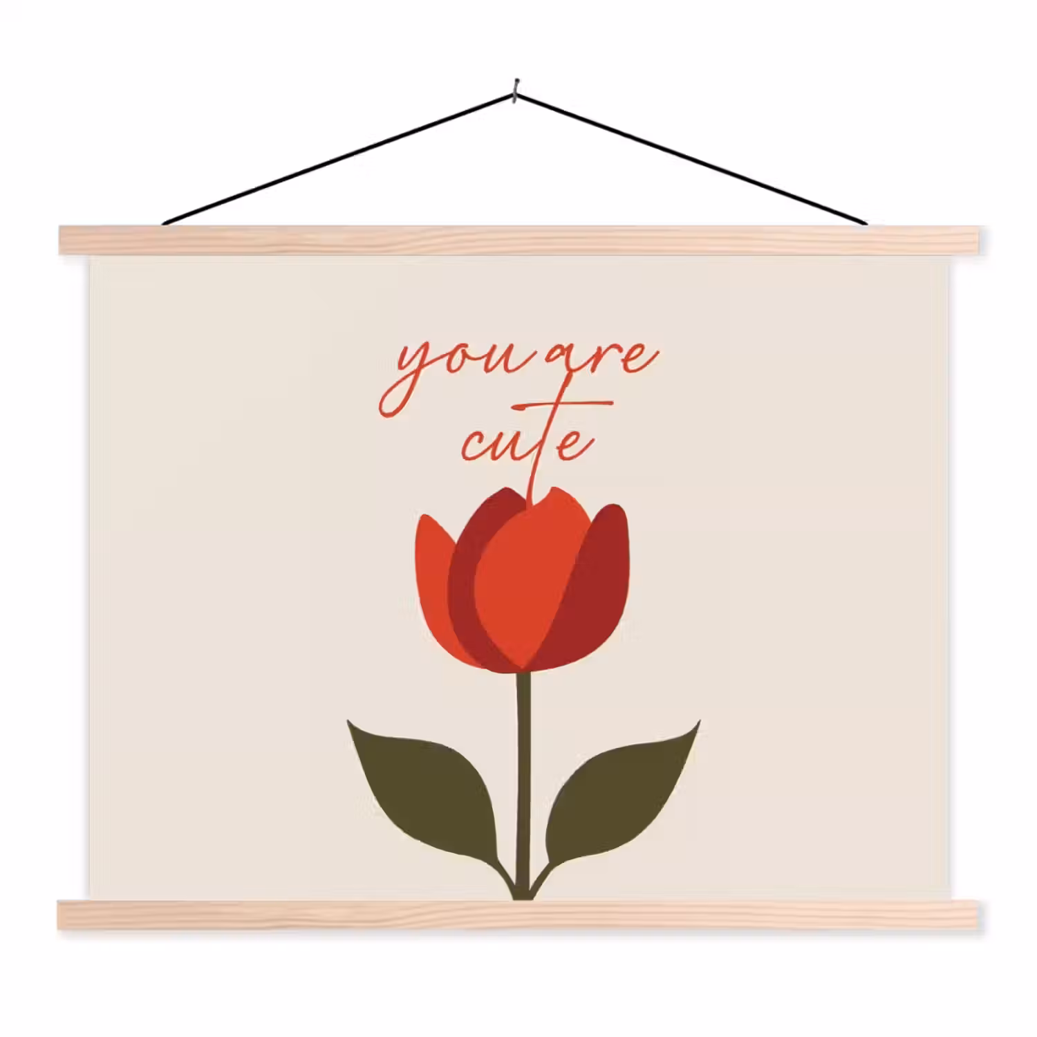 Roos - Rood - Bloem - Valentijn textielposter latten blank klein -3d