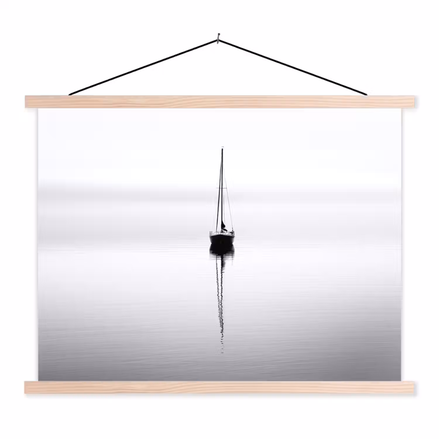 Zeilboot - Zwart - Water - Silhouet textielposter latten blank klein -3d