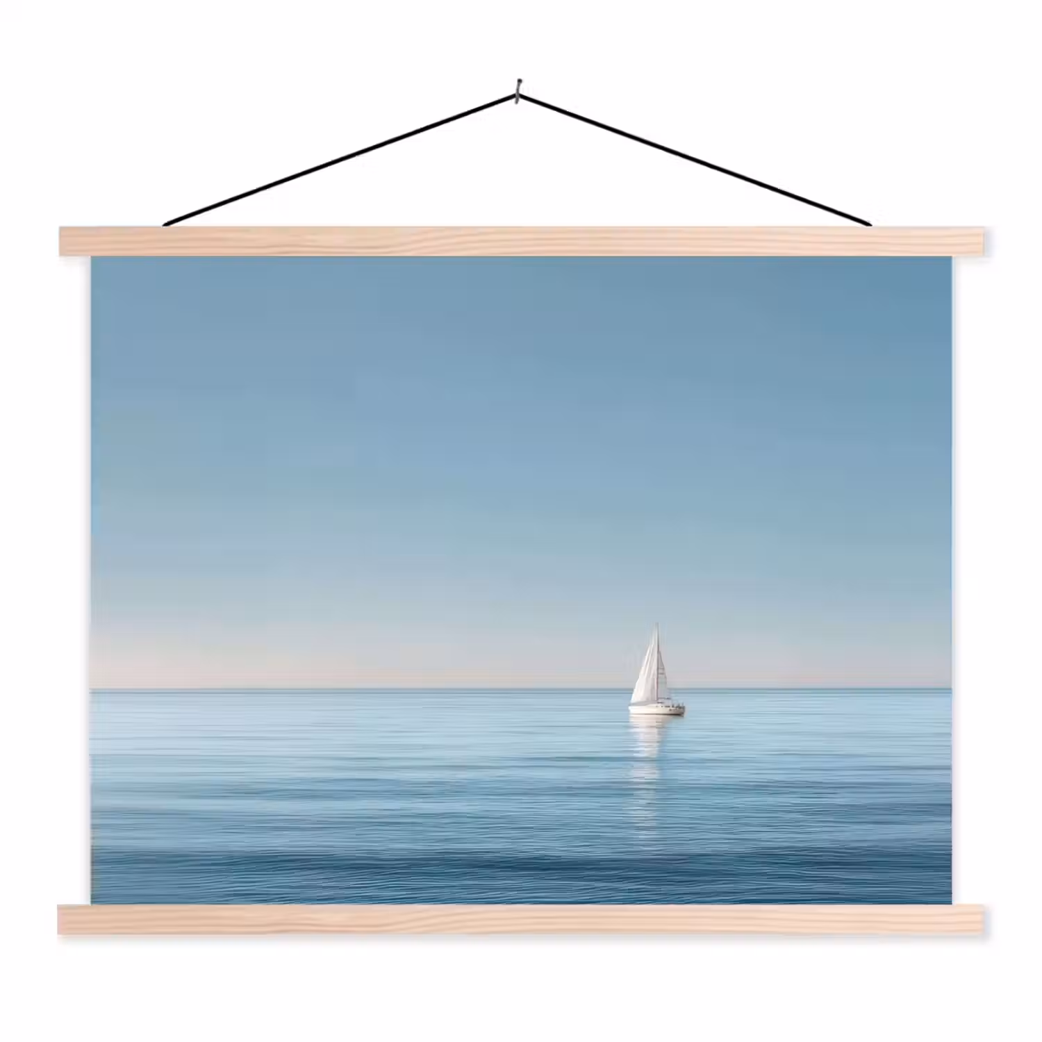 Zeilbootje - Kalme zee - Helderblauwe hemel textielposter latten blank klein -3d