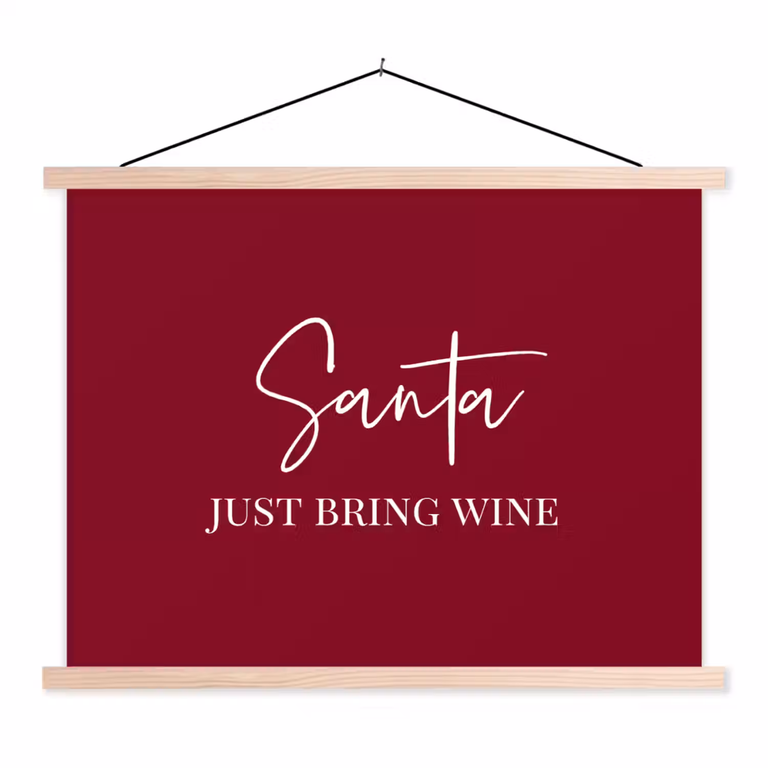Santa - Wine - Rood - Kerst - Kerstman textielposter latten blank klein -3d