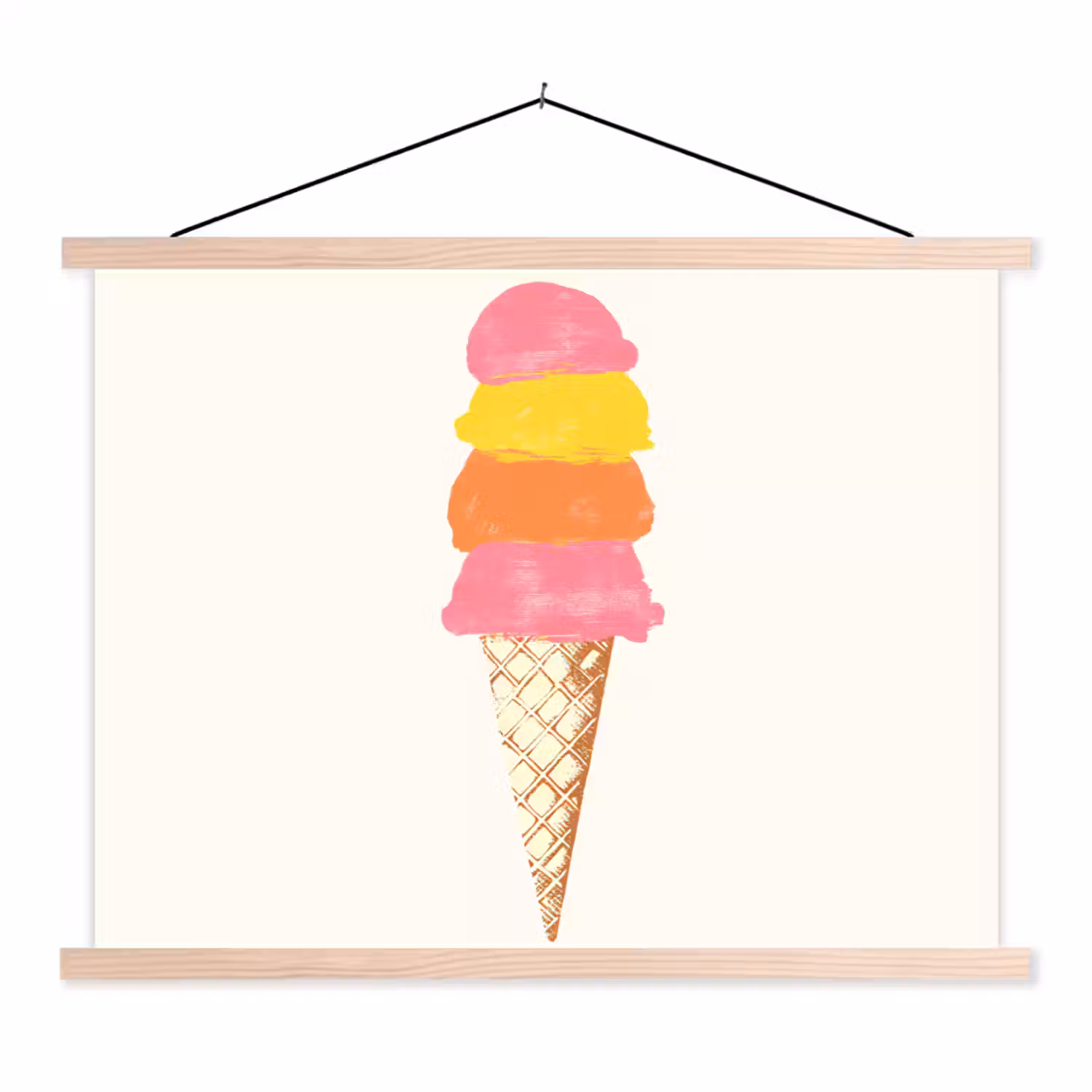 Schepijs - Hoorntje - Illustratie - Minimalistisch textielposter latten blank klein -3d