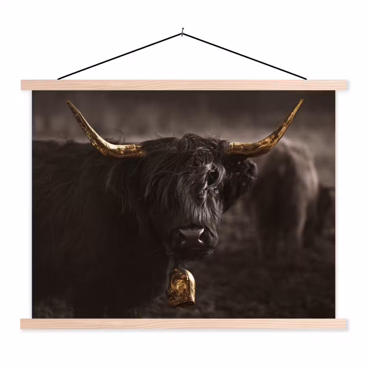 Schotse hooglander - Goud - Koebel - Hoorns - Dieren textielposter latten blank klein -3d
