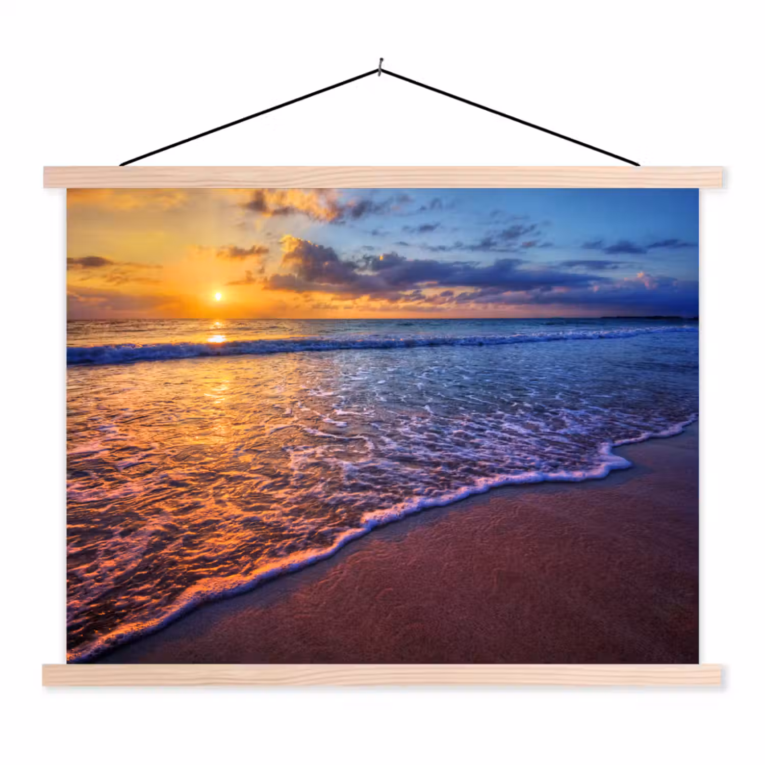 Zee - Strand - Zonsondergang - Wolken - Horizon textielposter latten blank klein -3d