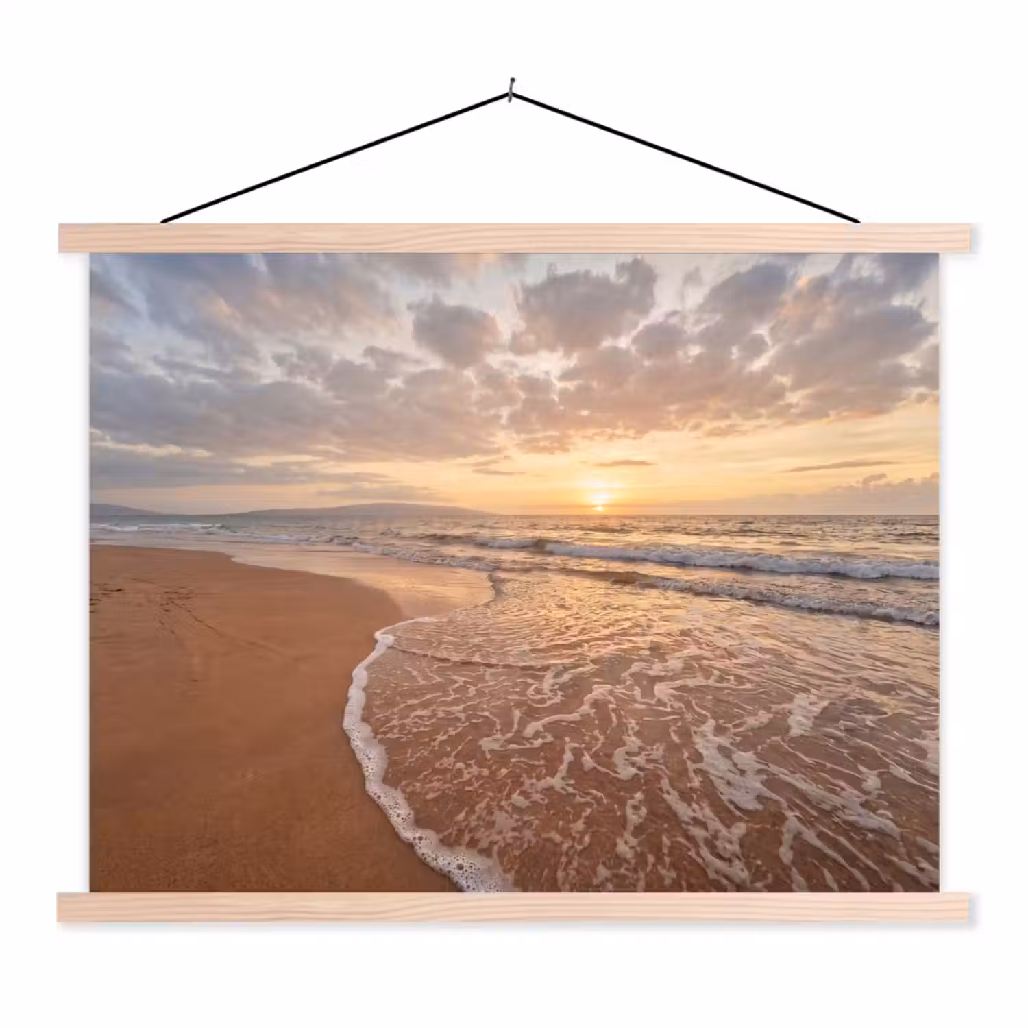 Zee - Kustlijn - Wolken - Landschap - Oranje textielposter latten blank klein -3d