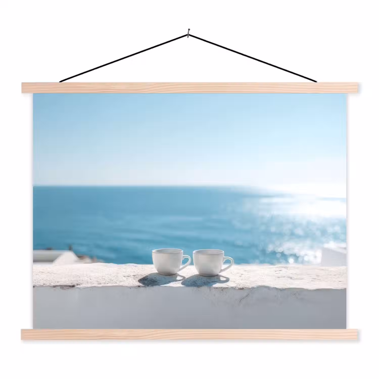 Zee - Koffiekopjes - Zomers textielposter latten blank klein -3d