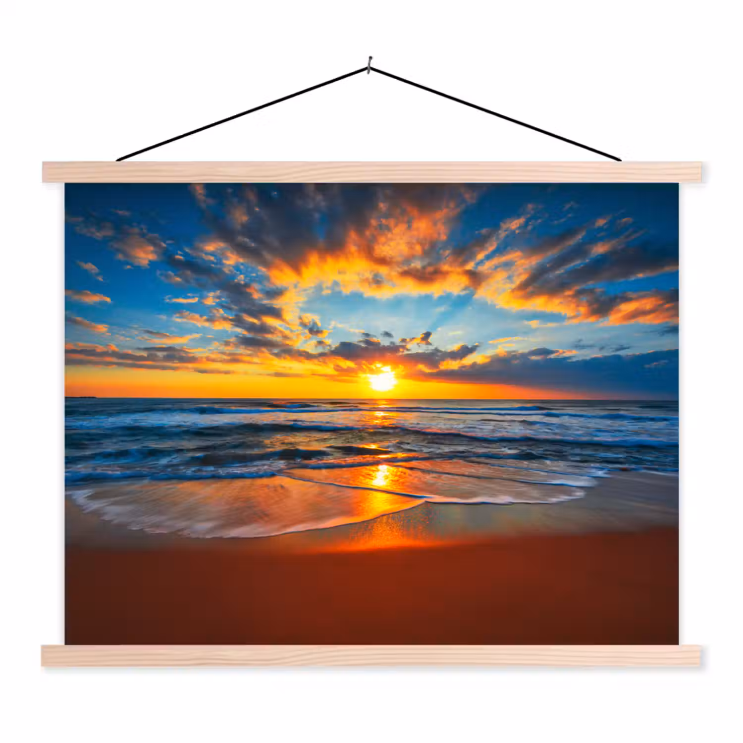 Zee - Zonsondergang - Strand - Wolken - Oranje textielposter latten blank klein -3d