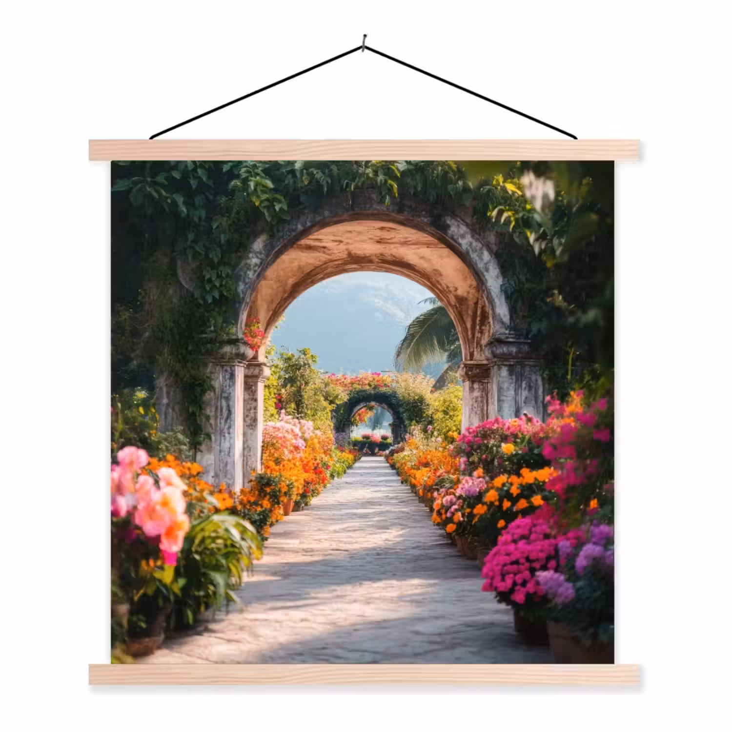 Doorkijk - Bloemen - Tropisch - Kleurrijk textielposter latten blank klein -3d