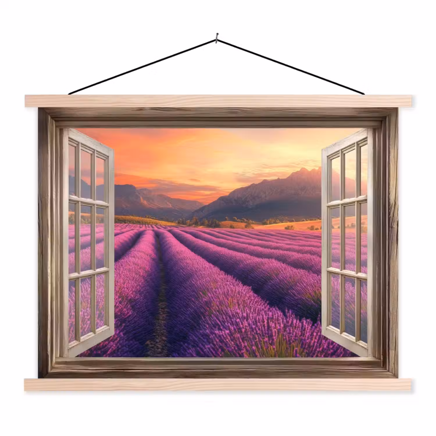 Doorkijk - Lavendel - Landschap - Bloemen - Paars textielposter latten blank klein -3d