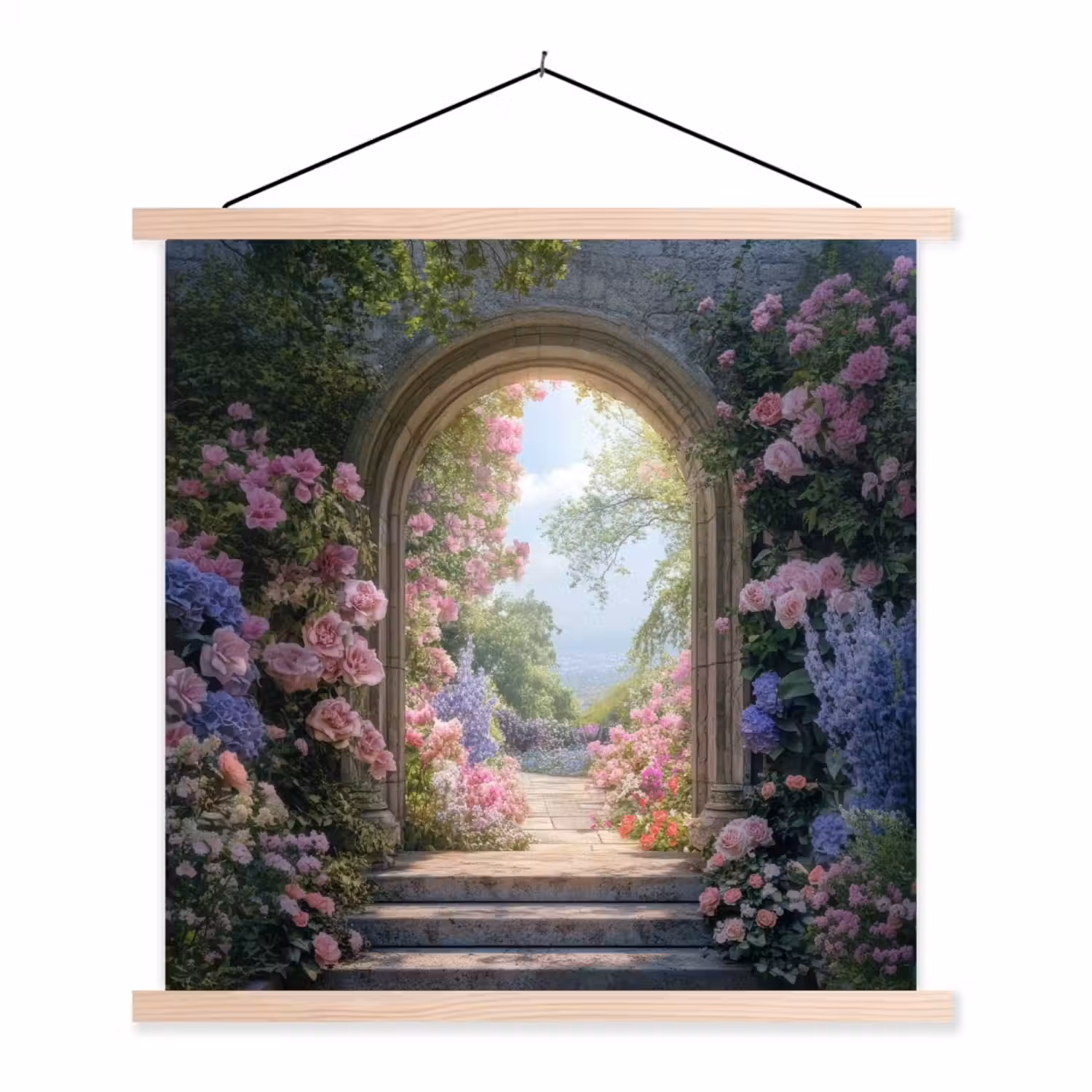 Doorkijk - Rozen - Vintage - Bloemen textielposter latten blank klein -3d