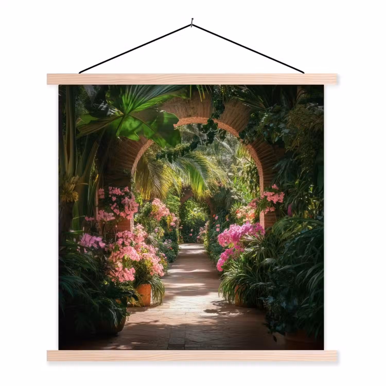 Doorkijk - Tropisch - Bloemen - Natuur textielposter latten blank klein -3d