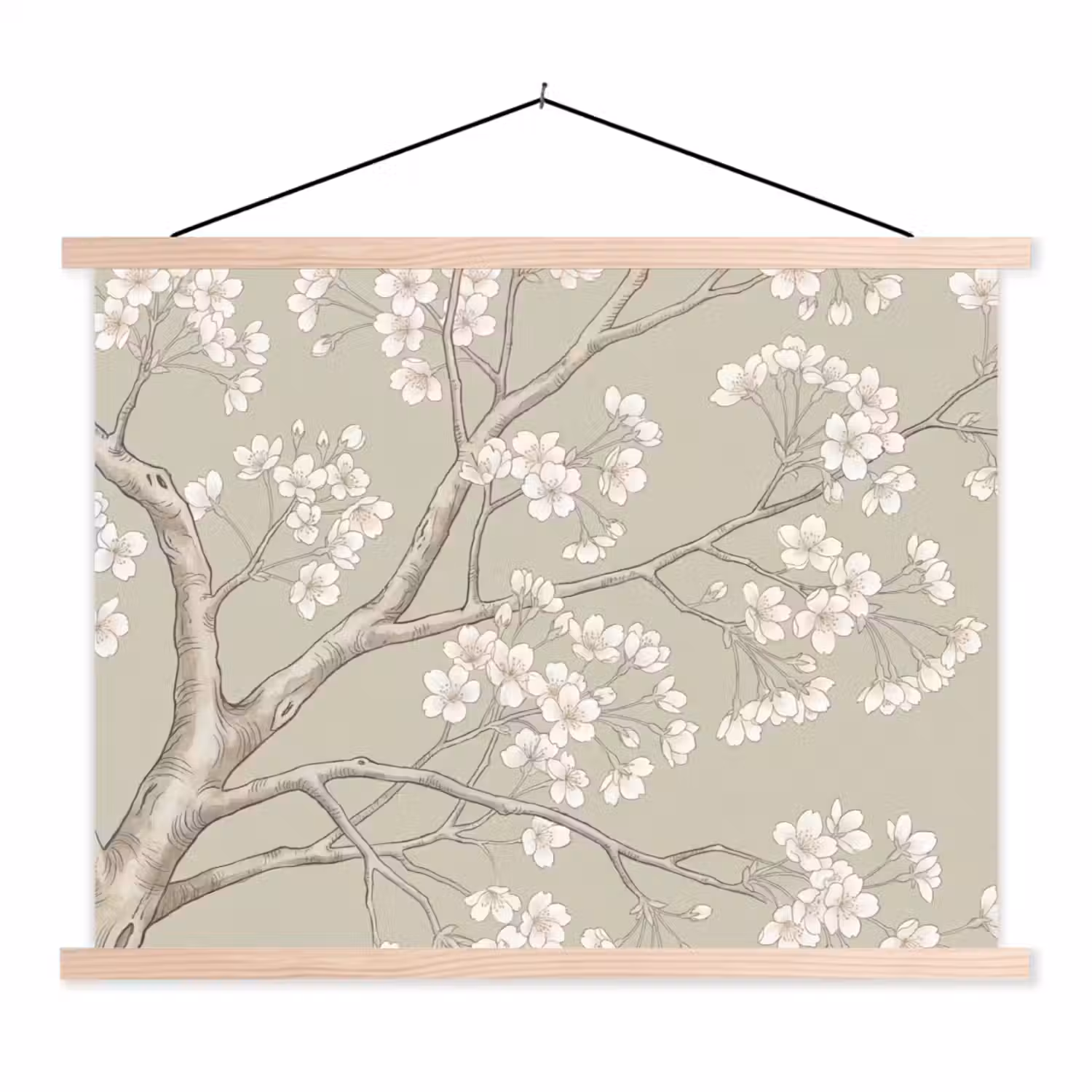 Sereen - Bloesem - Wit textielposter latten blank klein -3d