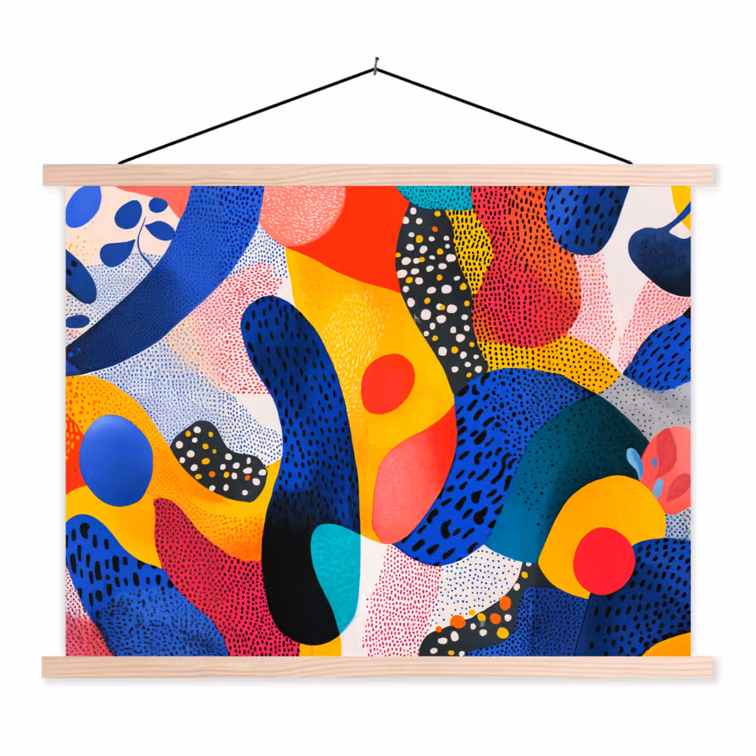 Vormen - Abstract - Stippels - Blauw textielposter latten blank klein -3d