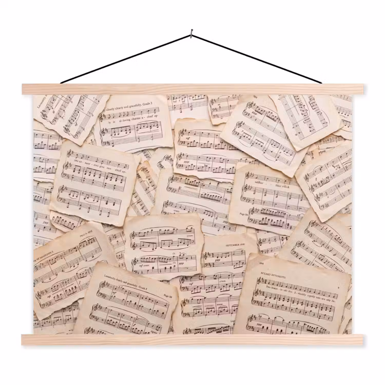 Bladmuziek - Oud - Noten - Vintage - Beige textielposter latten blank klein -3d