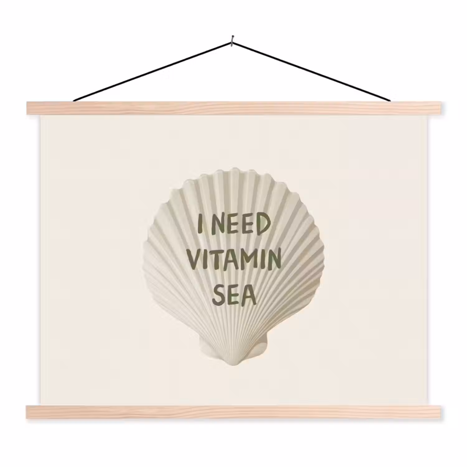 Schelp - Quote - Groen textielposter latten blank klein -3d
