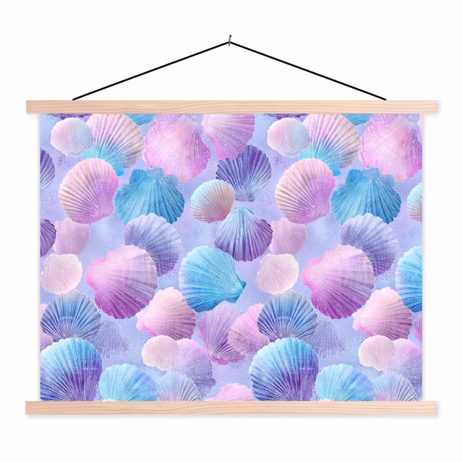 Schelpen - Paars - Blauw - Patroon textielposter latten blank klein -3d