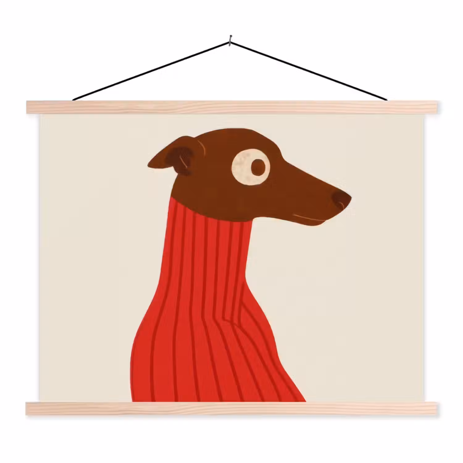 Silhouet - Hond - Trui - Rood textielposter latten blank klein -3d
