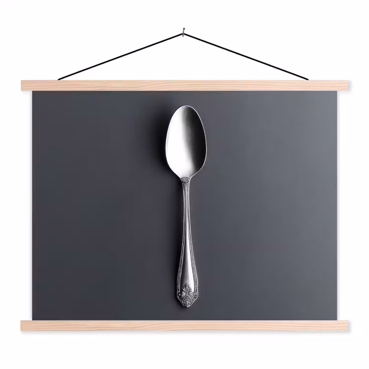 Zilver - Metaal - Lepel textielposter latten blank klein -3d