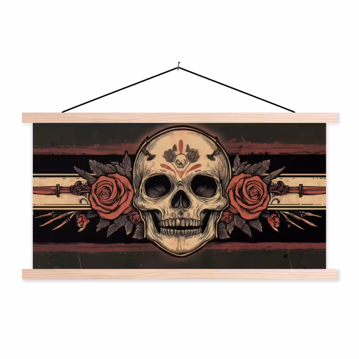Schedel - Rozen - Gotisch textielposter latten blank klein -3d