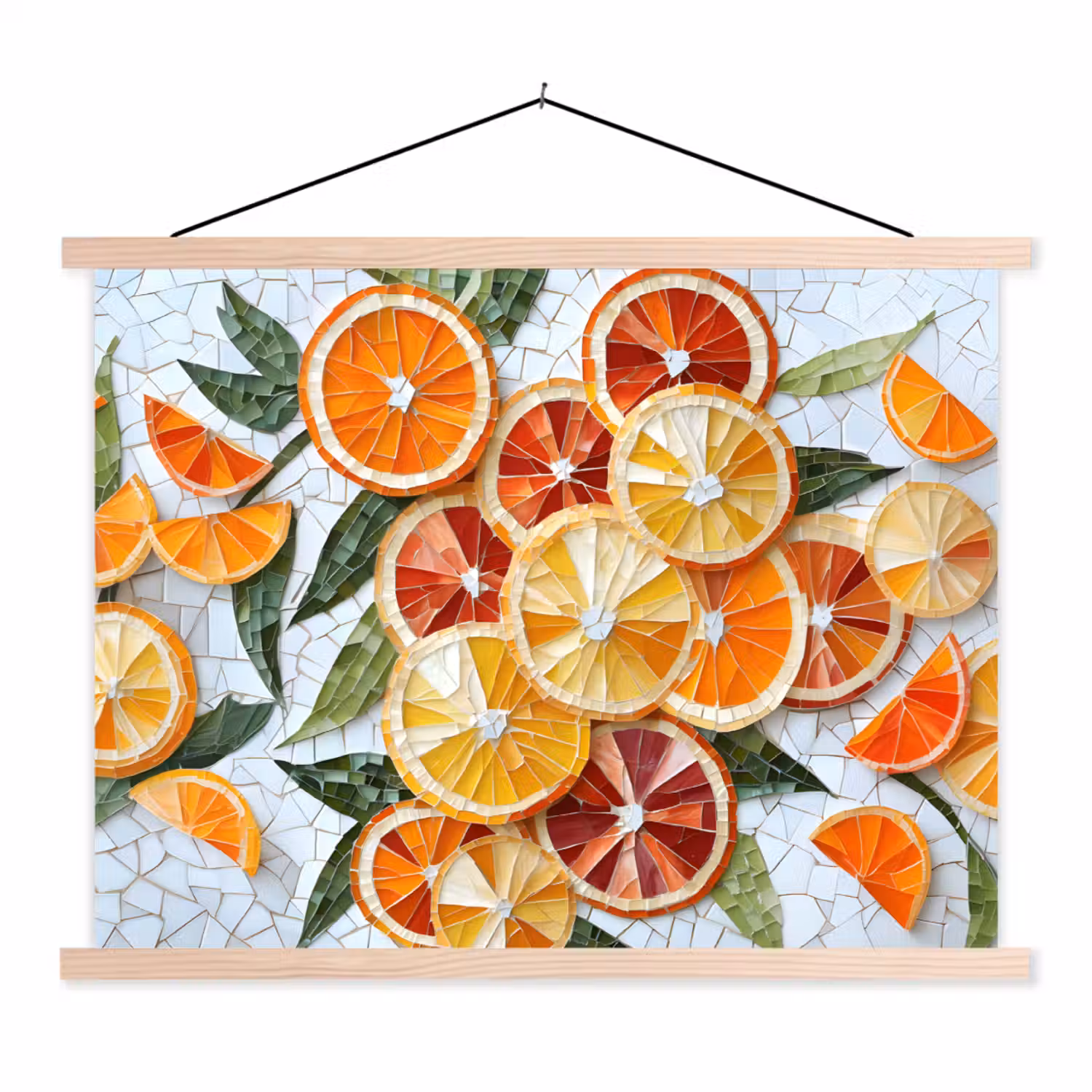 Schijfjes - Fruit - Oranje - Mozaïek textielposter latten blank klein -3d