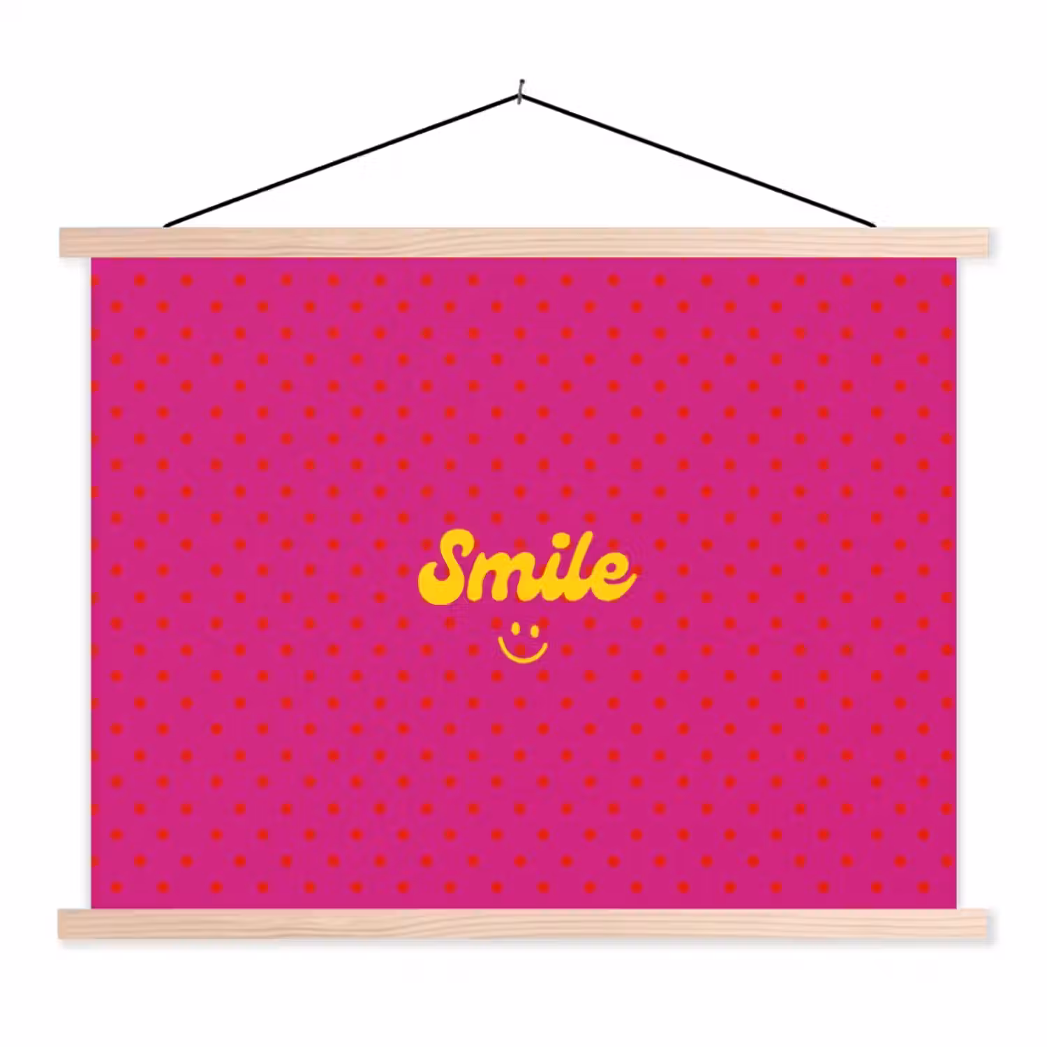 Smile - Stippen - Geel - Smiley - Roze textielposter latten blank klein -3d