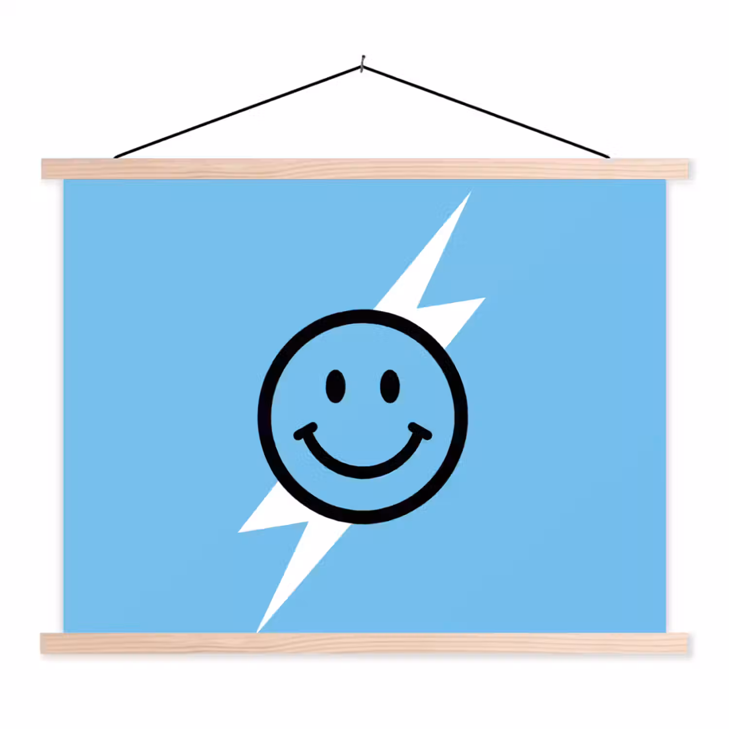 Smiley - Blauw - Bliksem textielposter latten blank klein -3d