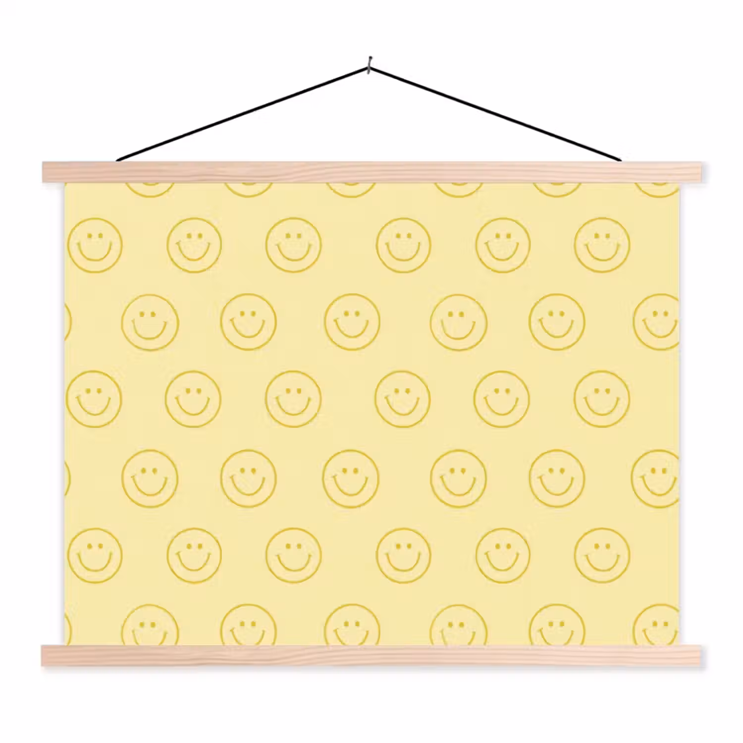 Smileys - Patroon - Retro - Zachtgeel textielposter latten blank klein 122 -3d