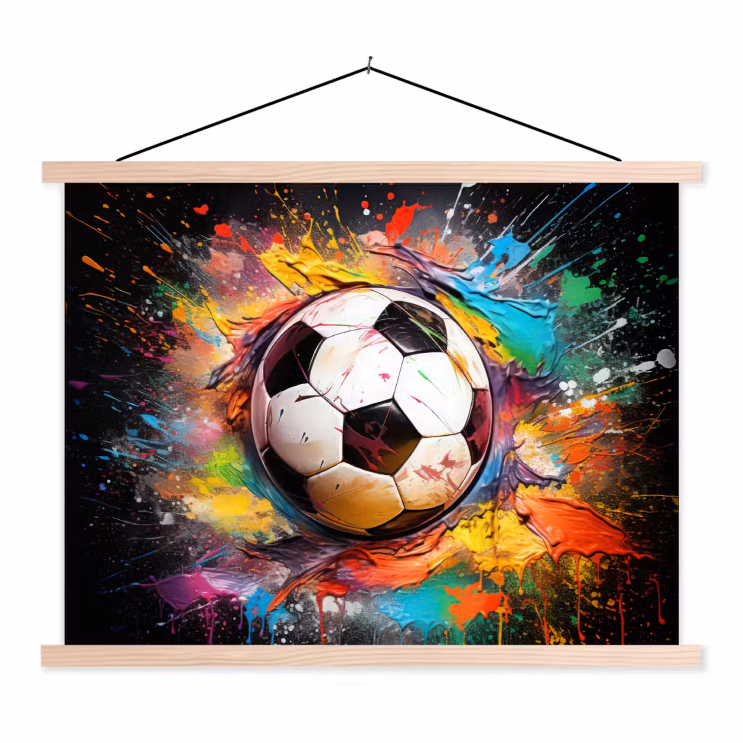 Voetbal - Verf - Kleuren - Zwart - Wit textielposter latten blank klein -3d