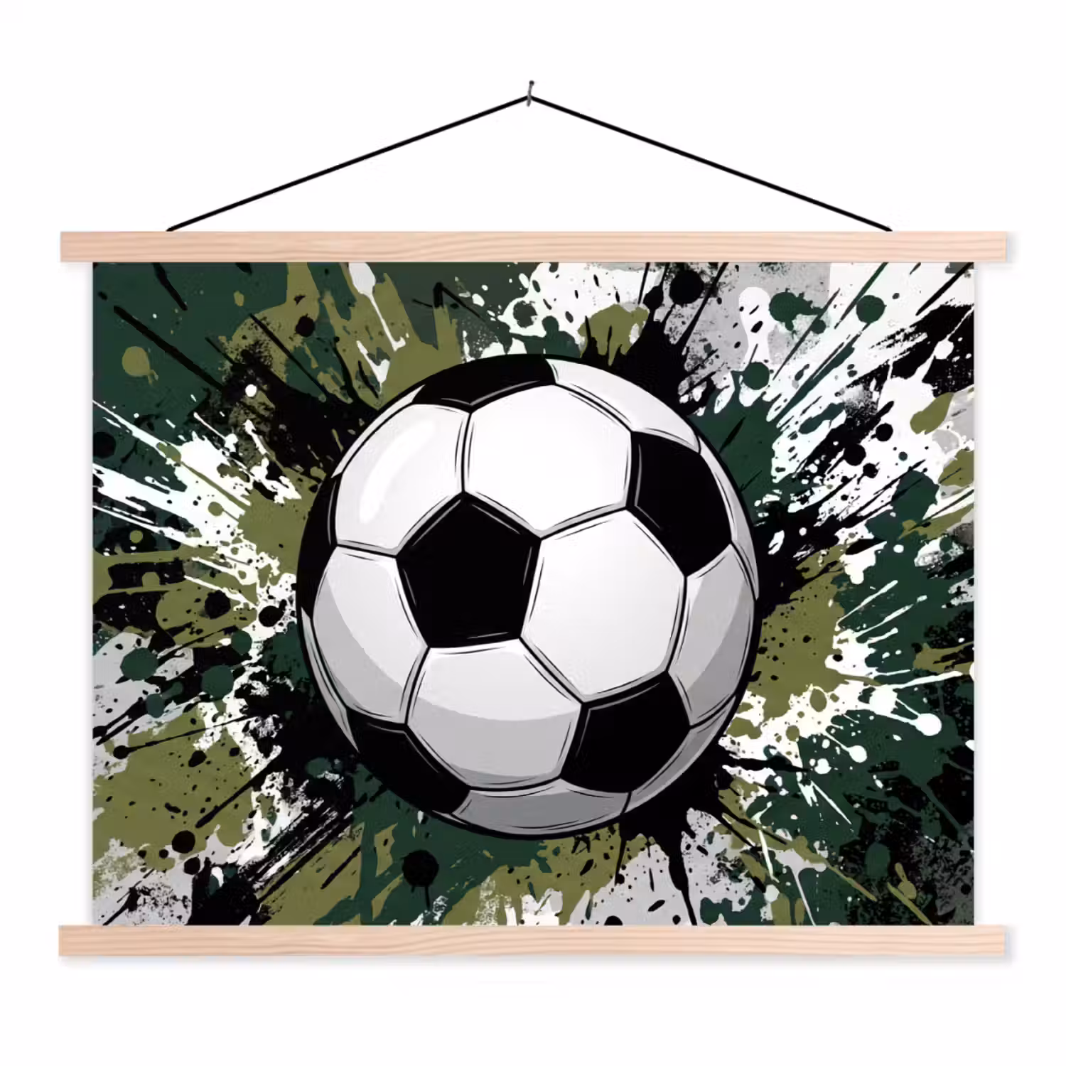 Voetbal - Verf - Spetters - Groen textielposter latten blank klein -3d