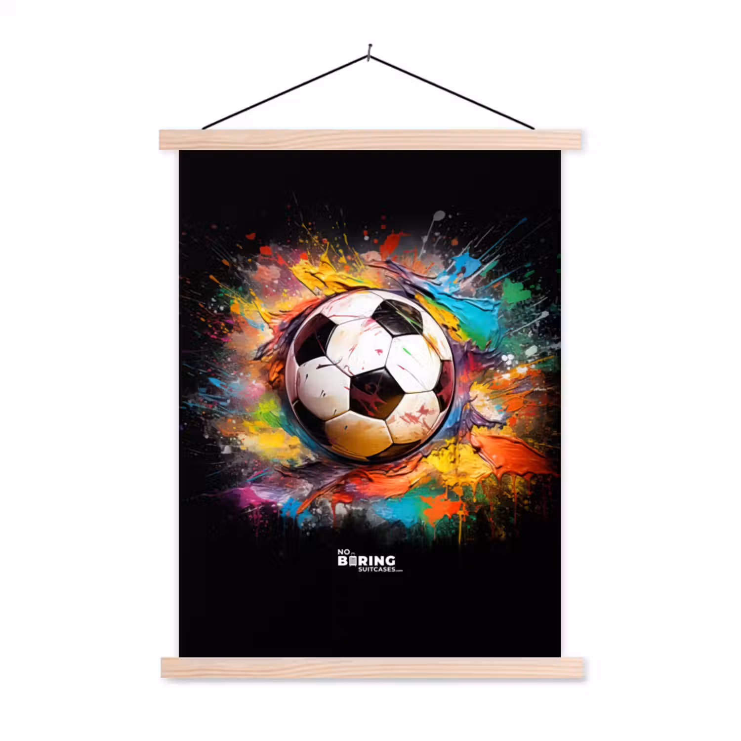 Voetbal omringd door verfklodders textielposter latten blank klein -3d