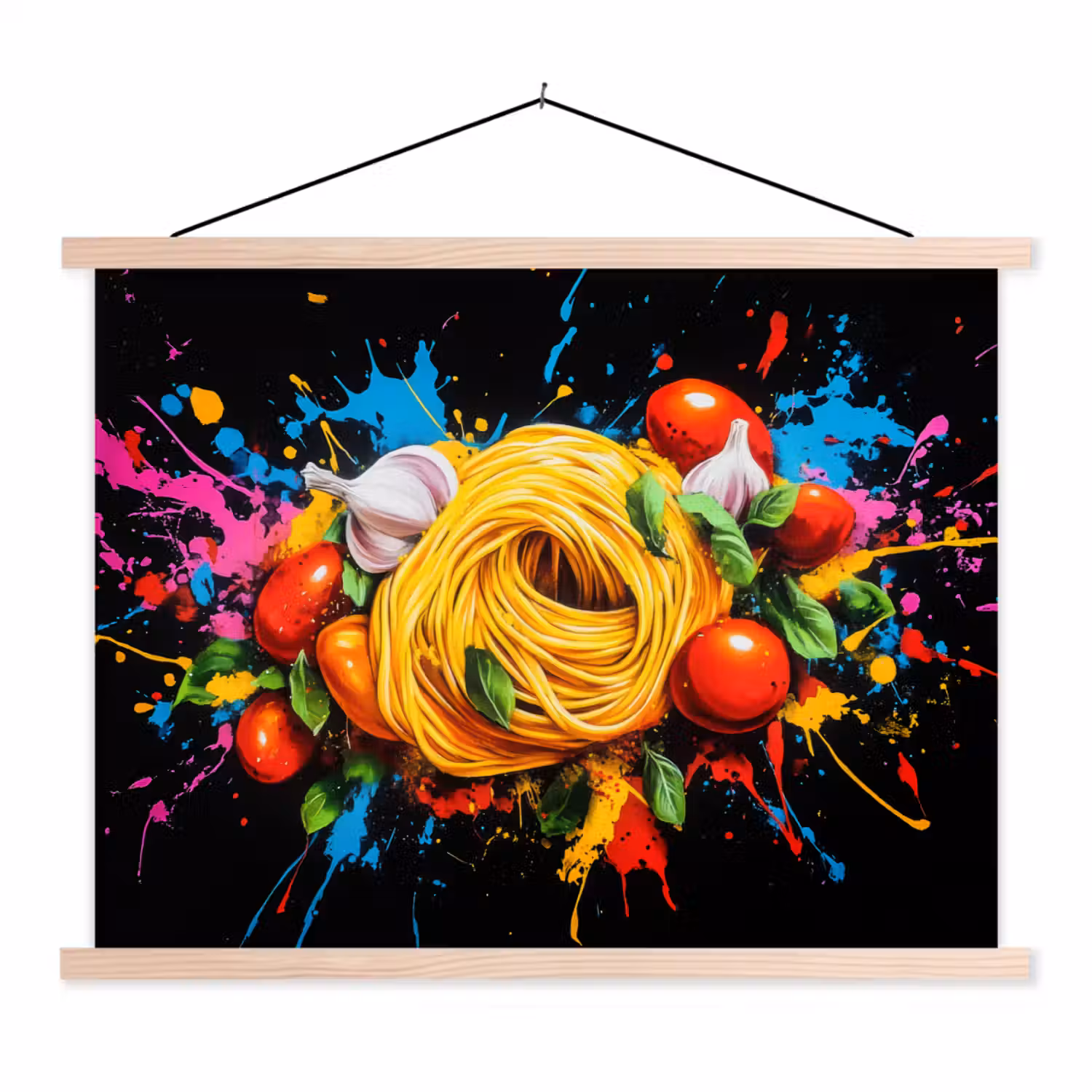 Spaghetti - Graffiti - Verf - Kleurrijk - Eten - Modern textielposter latten blank klein -3d