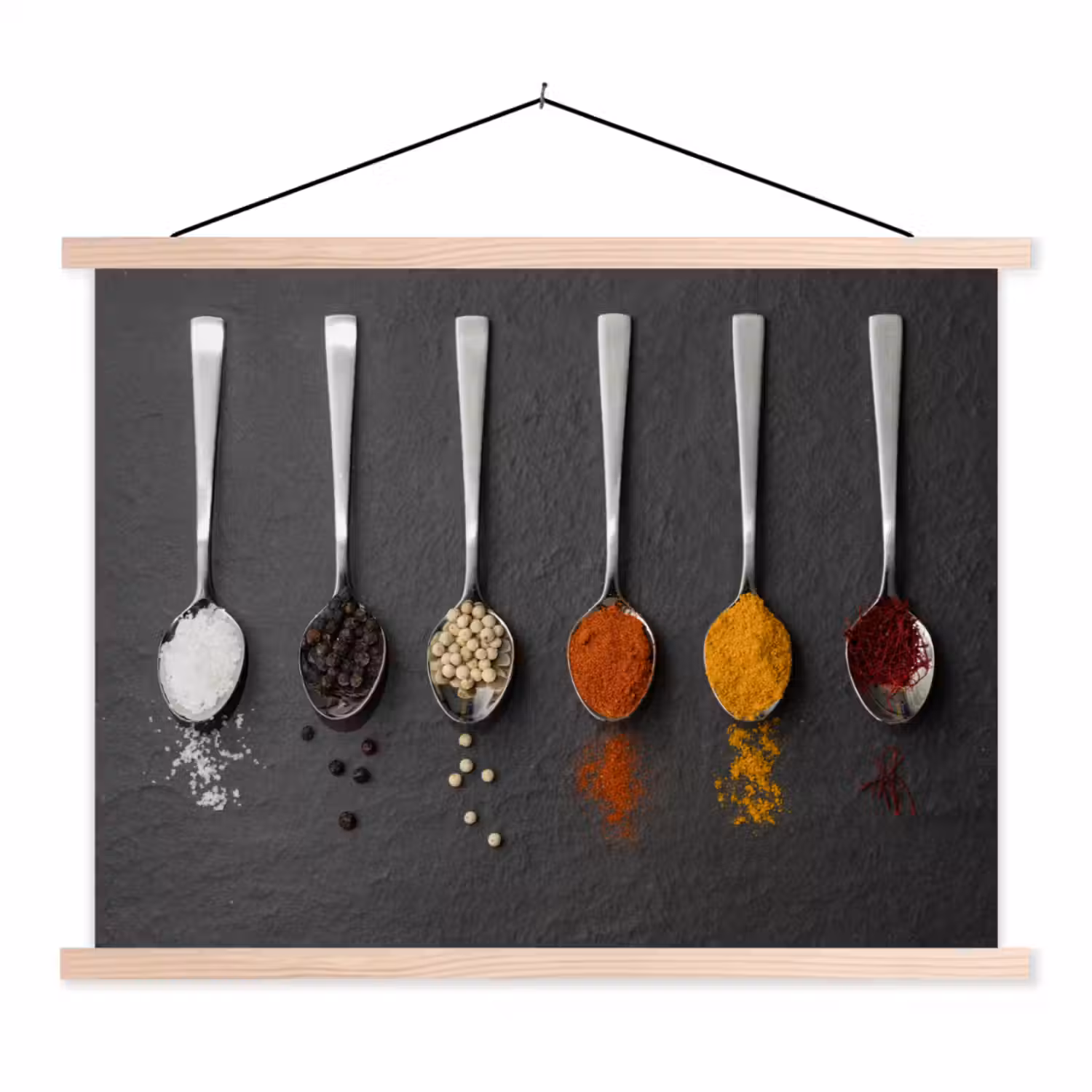 Specerijen - Lepels - Tafel - Rustiek - Kruiden textielposter latten blank klein -3d
