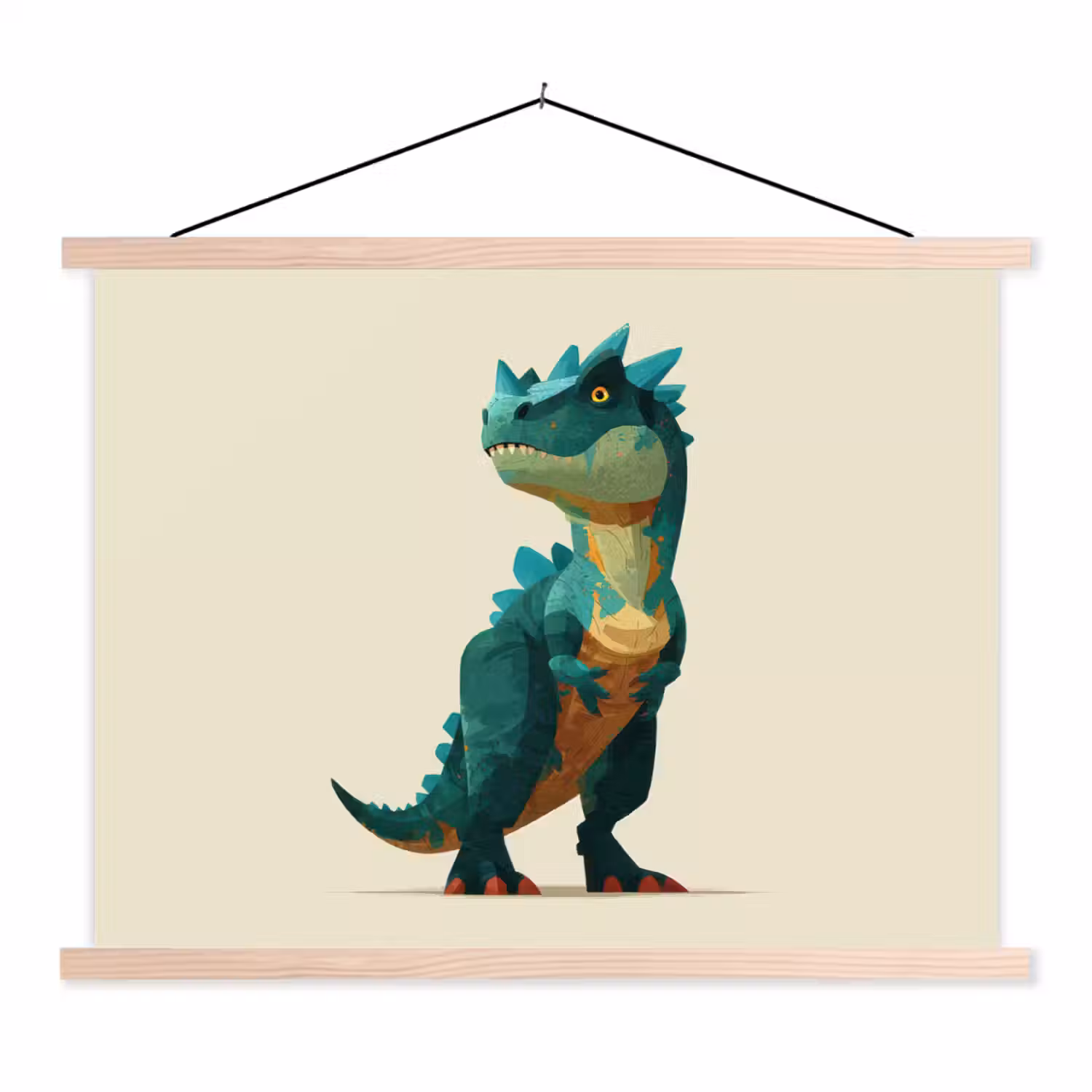 Stekels - Dino - Blauw - Gespierd textielposter latten blank klein -3d