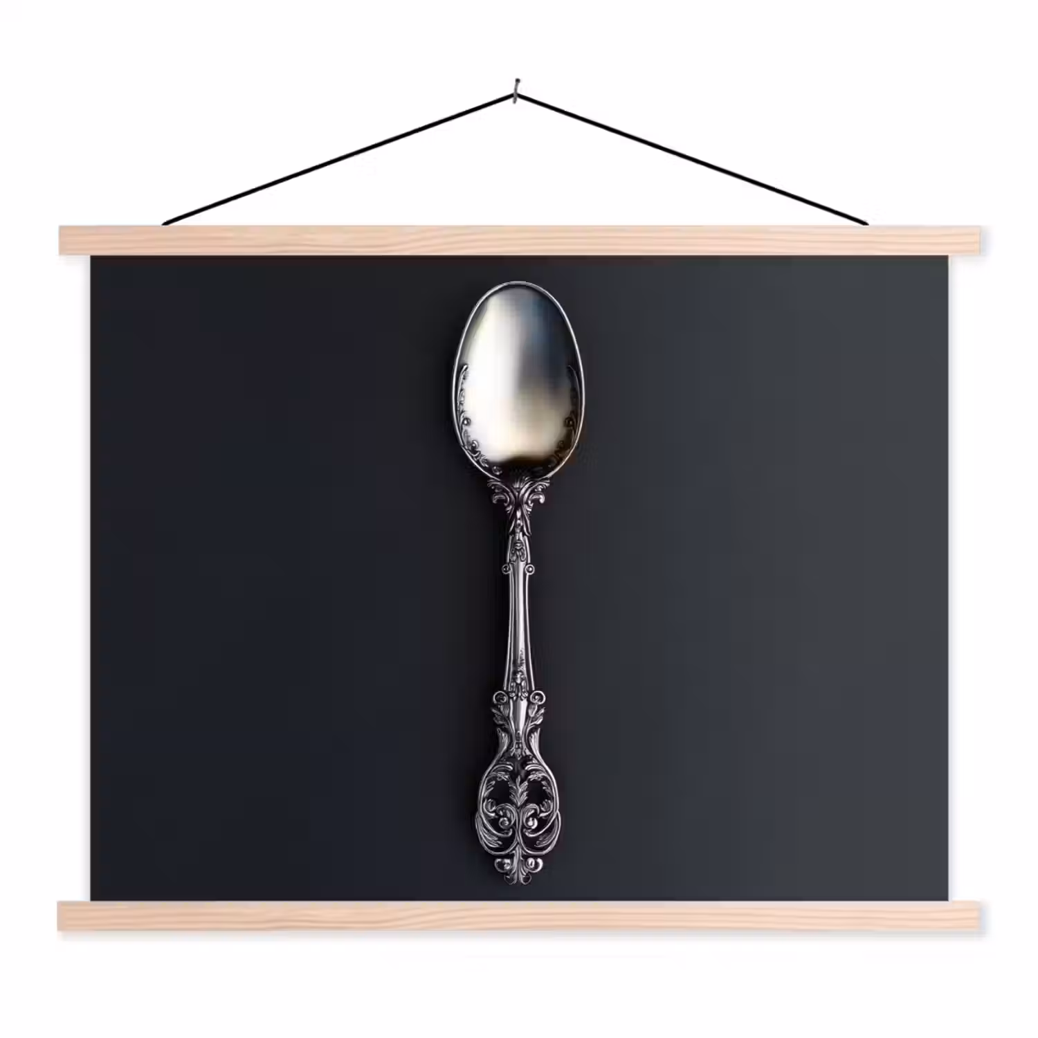Lepel - Zilver - Metaal textielposter latten blank klein -3d