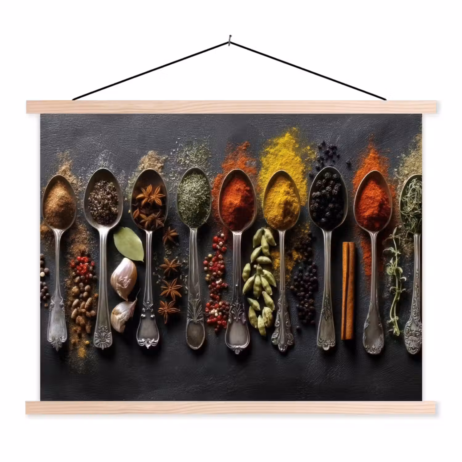 Lepels - Specerijen - Kaneel - Chili textielposter latten blank klein -3d