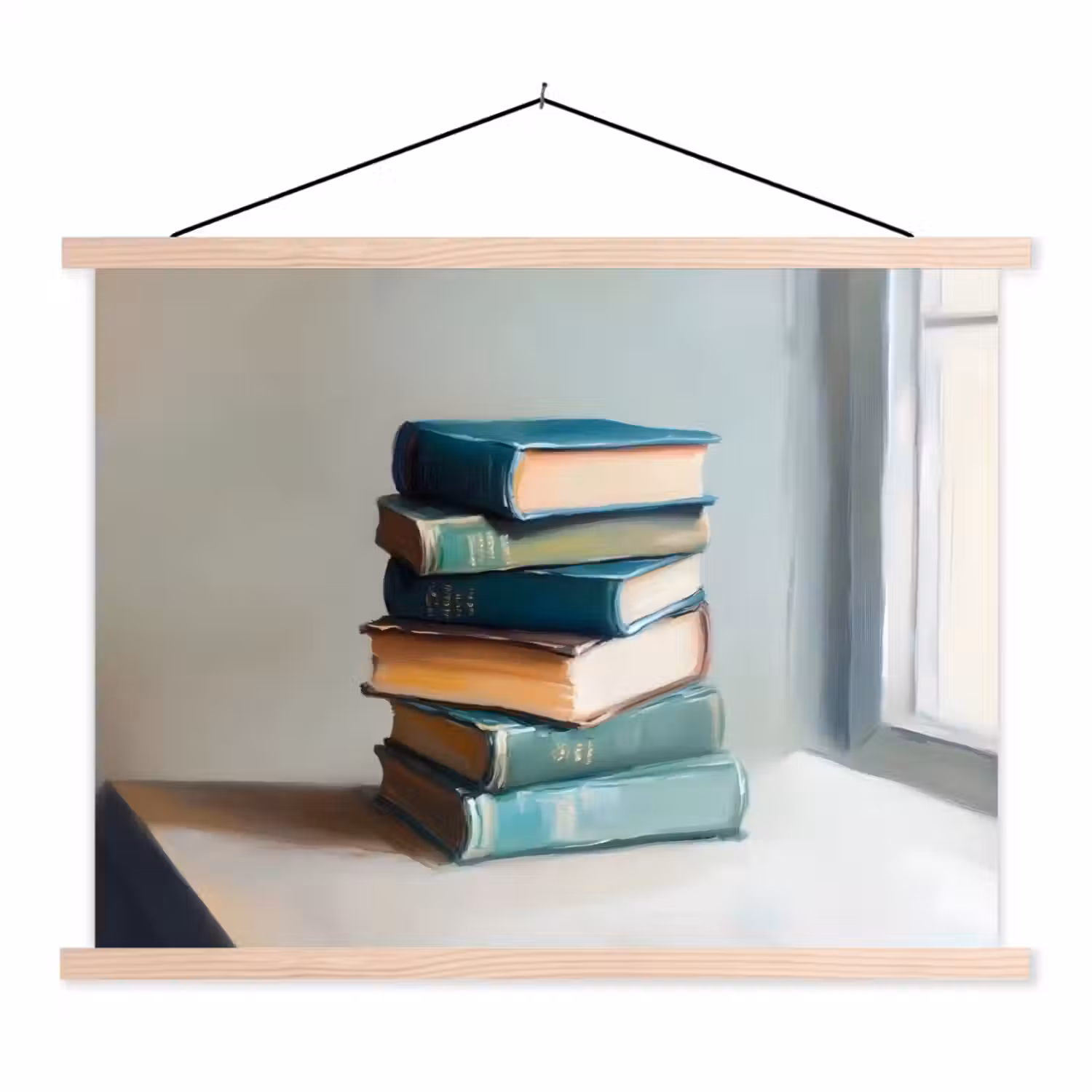 Stapel - Boeken - Groen - Daglicht textielposter latten blank klein -3d