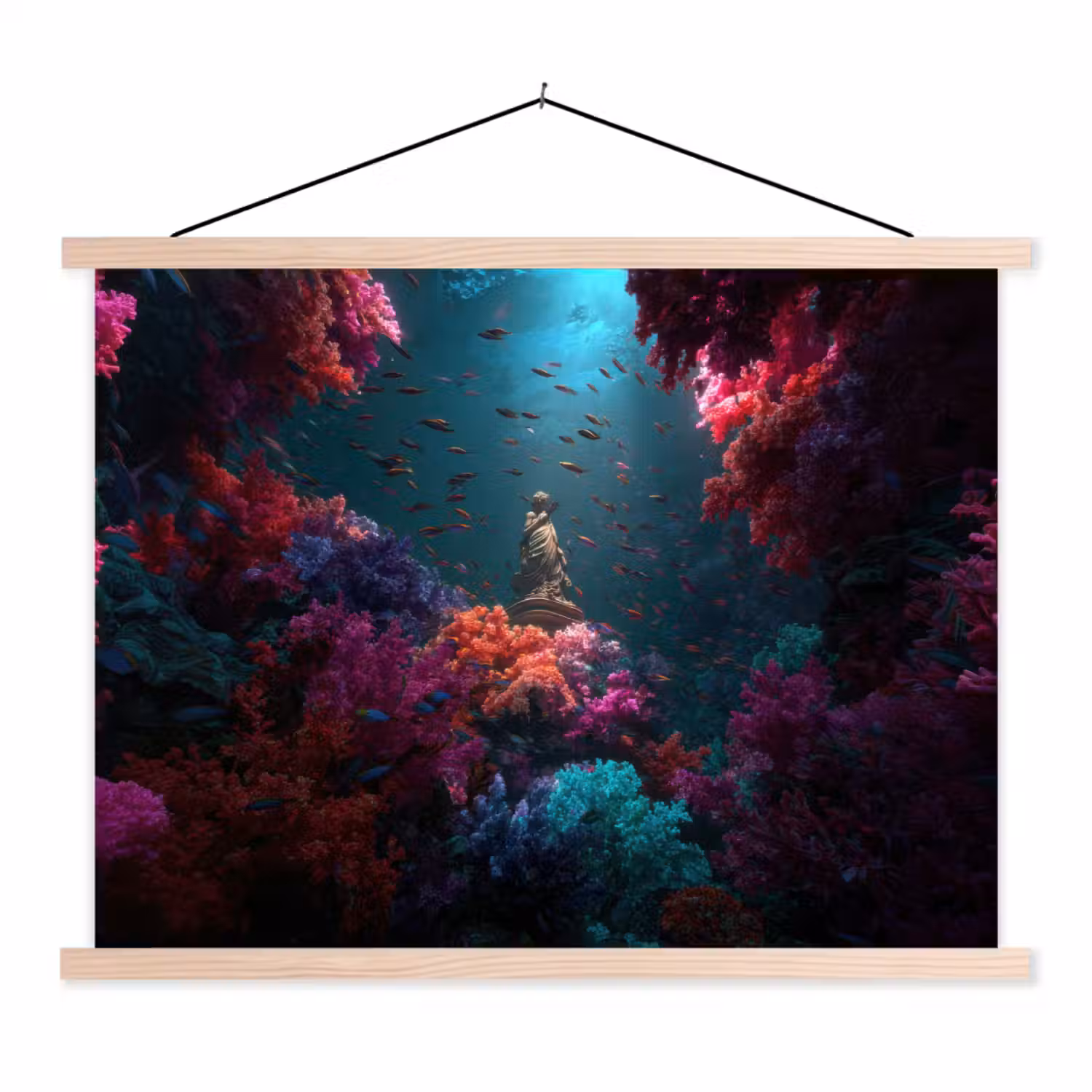 Standbeeld - Zeebodem - Koraal - Kleurrijk textielposter latten blank klein -3d