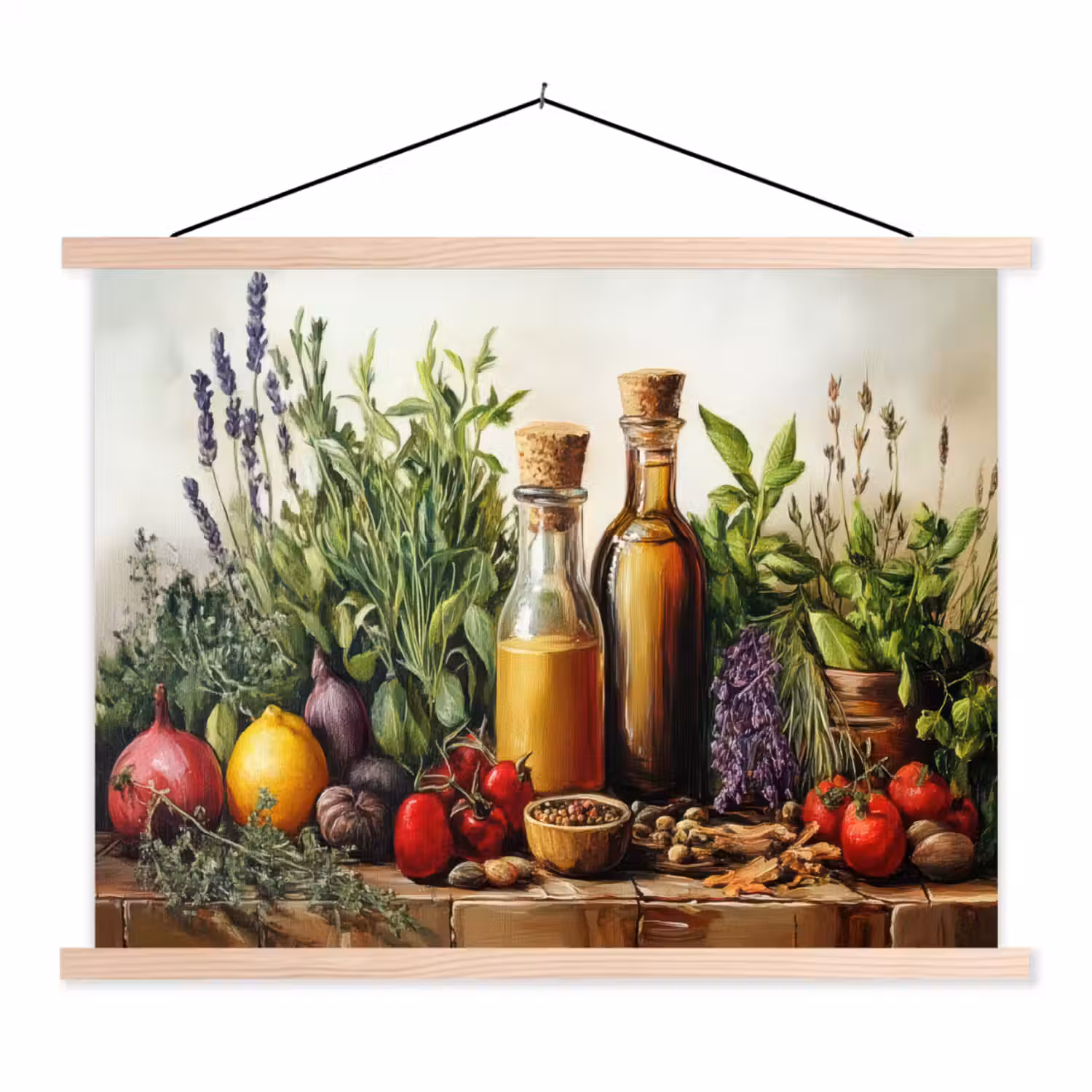 Stilleven - Kruiden - Specerijen - Fruit - Kleurrijk textielposter latten blank klein -3d