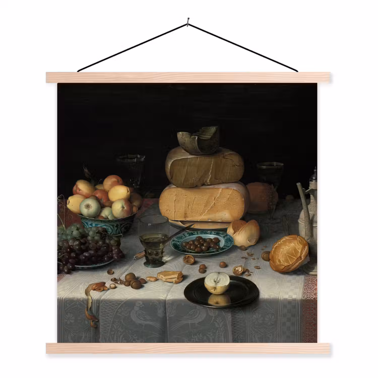 Stilleven met kazen - Schilderij van Floris Claesz. van Dijck textielposter latten blank klein -3d