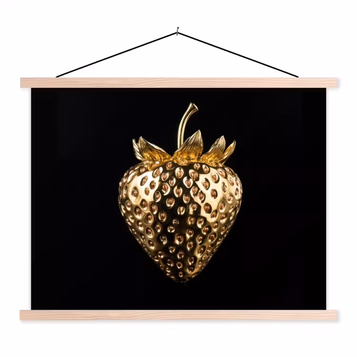 Aardbei - Goud - Zwart - Chrome textielposter latten blank klein -3d