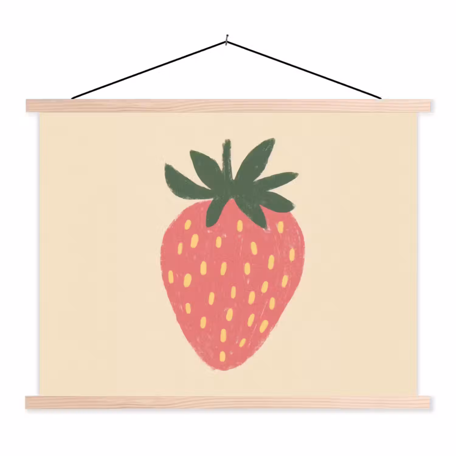 Aardbei - Minimalistisch - Rood - Fruit textielposter latten blank klein -3d
