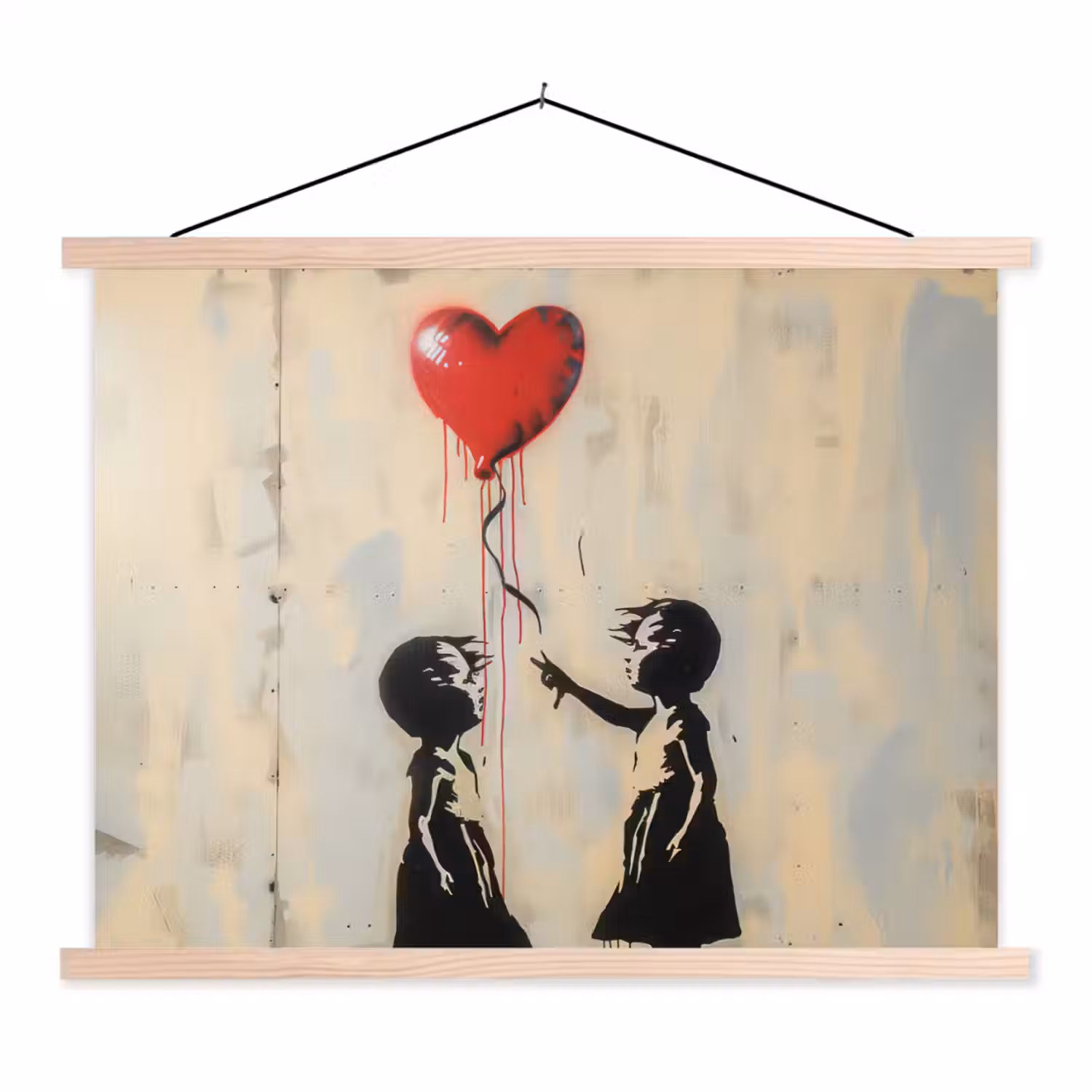 Street art - Banksy - Ballon - Graffiti - Retro textielposter latten blank klein -3d