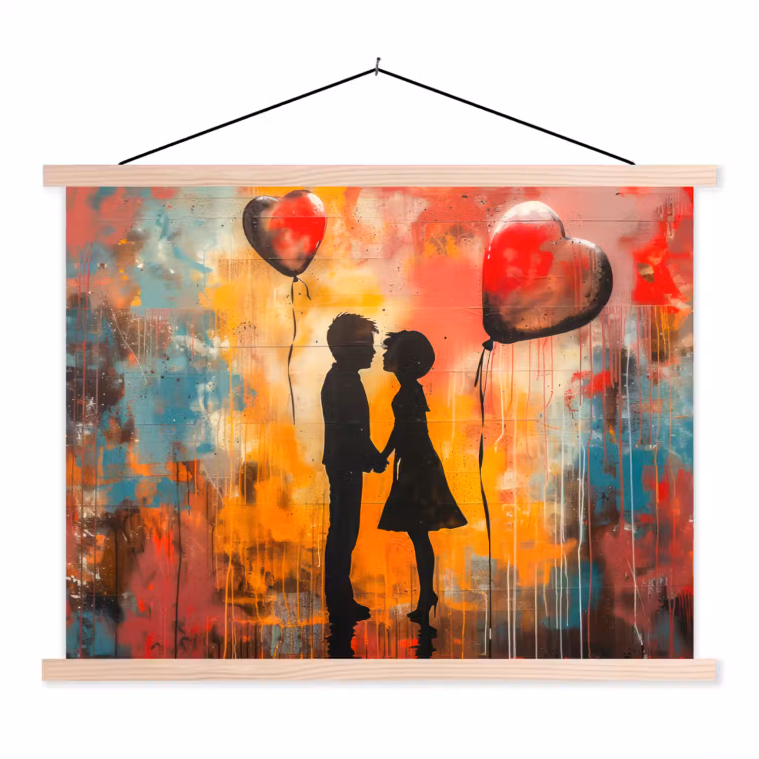 Street art - Liefde - Graffiti - Kunst - Banksy textielposter latten blank klein -3d