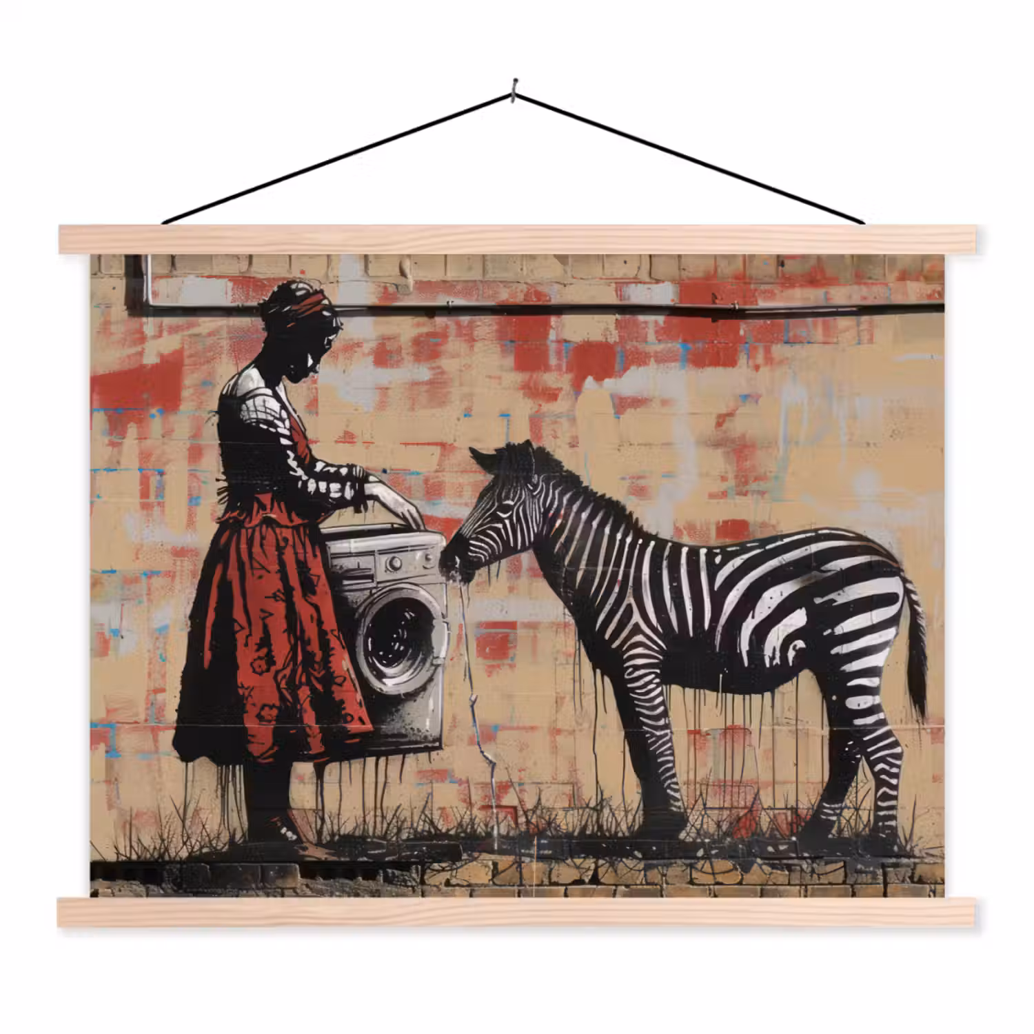 Street art - Zebra - Vrouw - Dieren - Graffiti - Banksy textielposter latten blank klein -3d