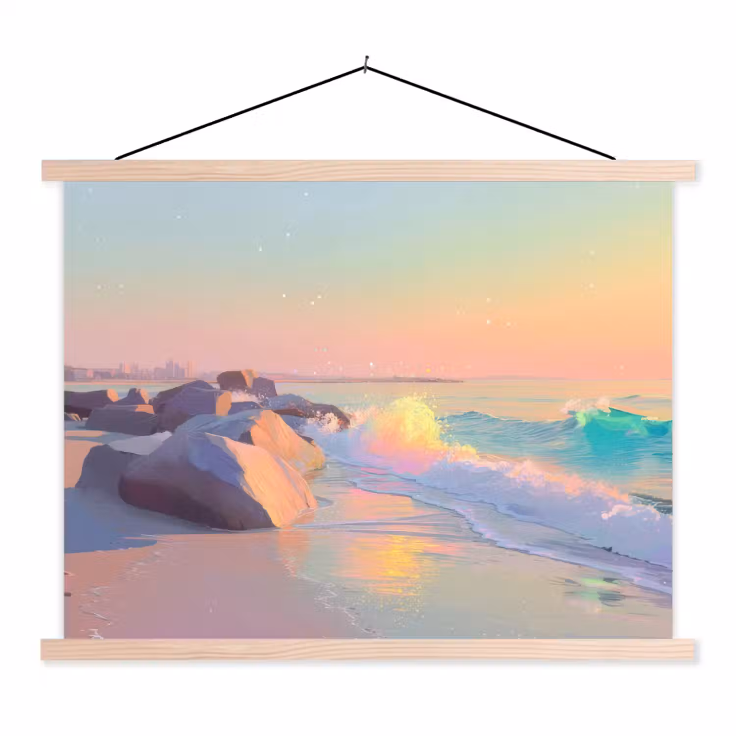 Zomerlicht - Strand - Fonkelende accenten textielposter latten blank klein -3d