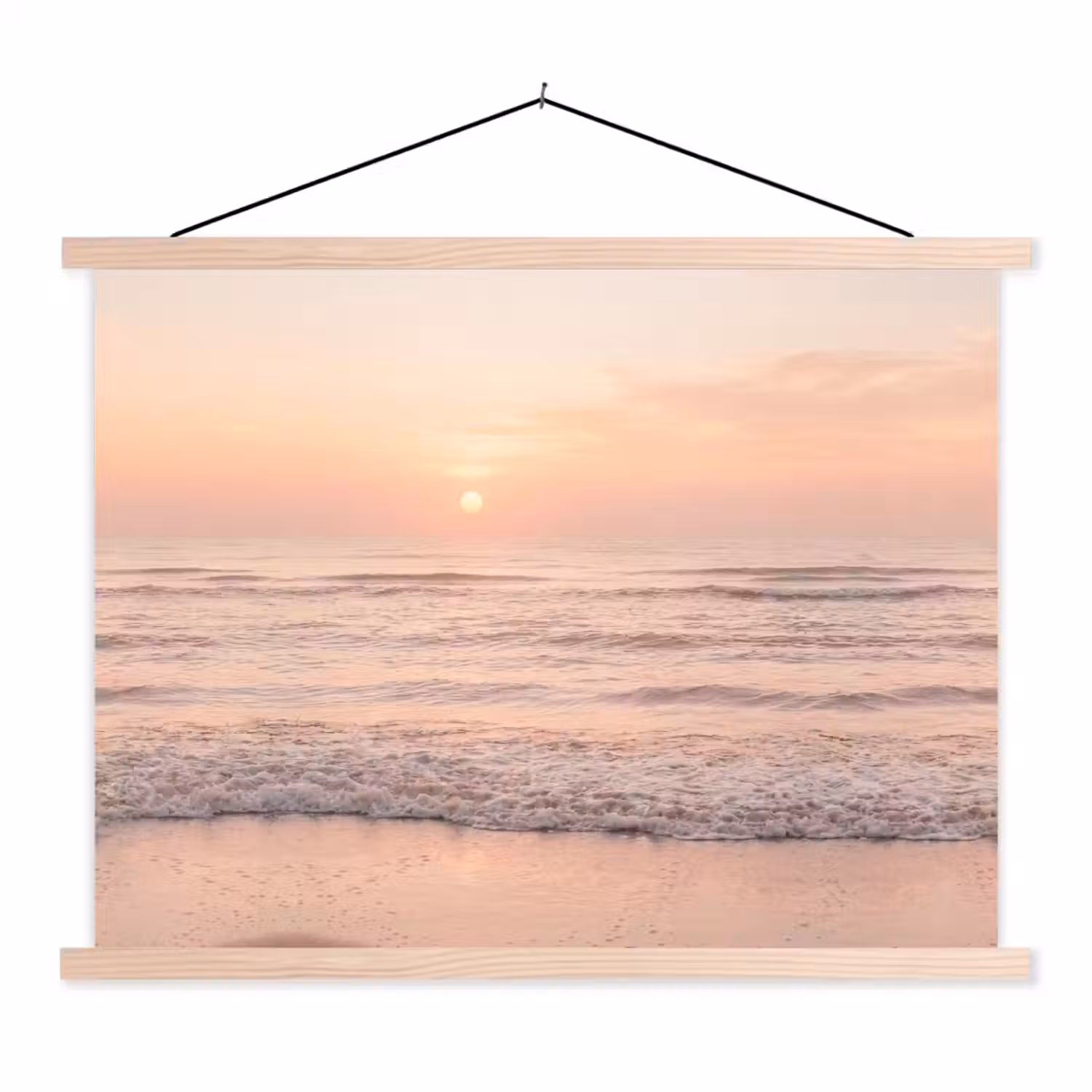 Zon - Strand - Roze textielposter latten blank klein -3d