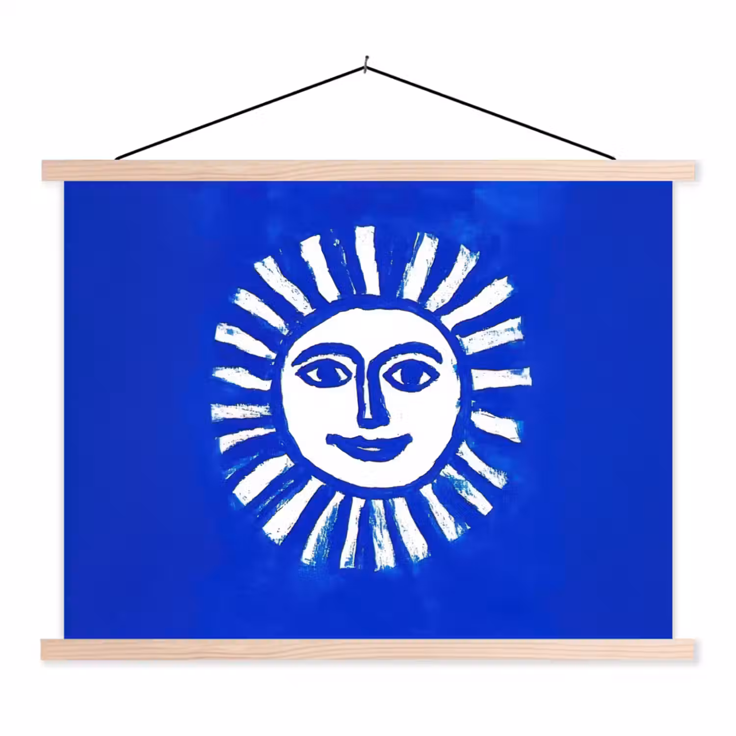Zon - Gezicht - Penseelstructuur - Blauw textielposter latten blank klein -3d