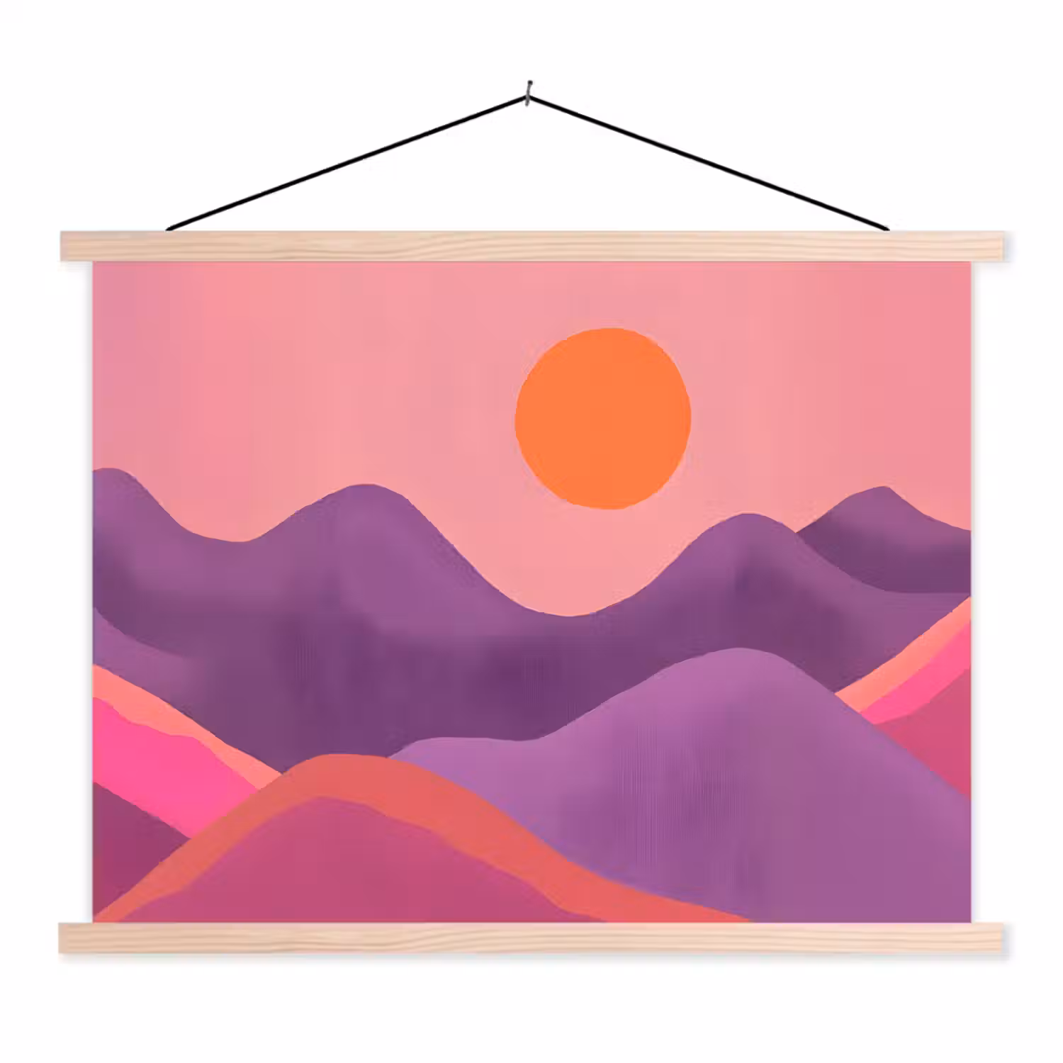 Zon - Heuvels - Paars - Abstract textielposter latten blank klein -3d