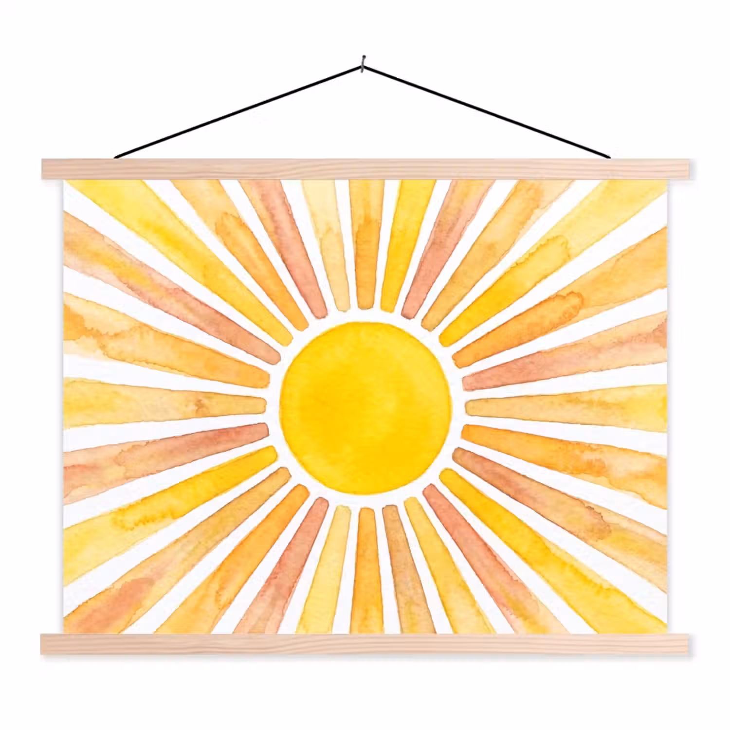 Zon - Stralen - Aquarel - Geel - Abstract textielposter latten blank klein -3d
